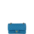 Anum Bags CHL CLASSIC MEDIUM LAMBSKIN FLAP BAG BLUE GOLD 25CM
