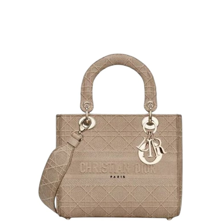 Ezyycart Bags DIR LADY D LITE BAG BEIGE CANNAGE EMBROIDERY 24CM M0565OREYM919