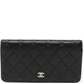 Anum Bags CHL BLACK QUILTED LAMBSKIN CLASSIC LONG FLAP WITH SILVER HARDWARE WALLET 19.5CM