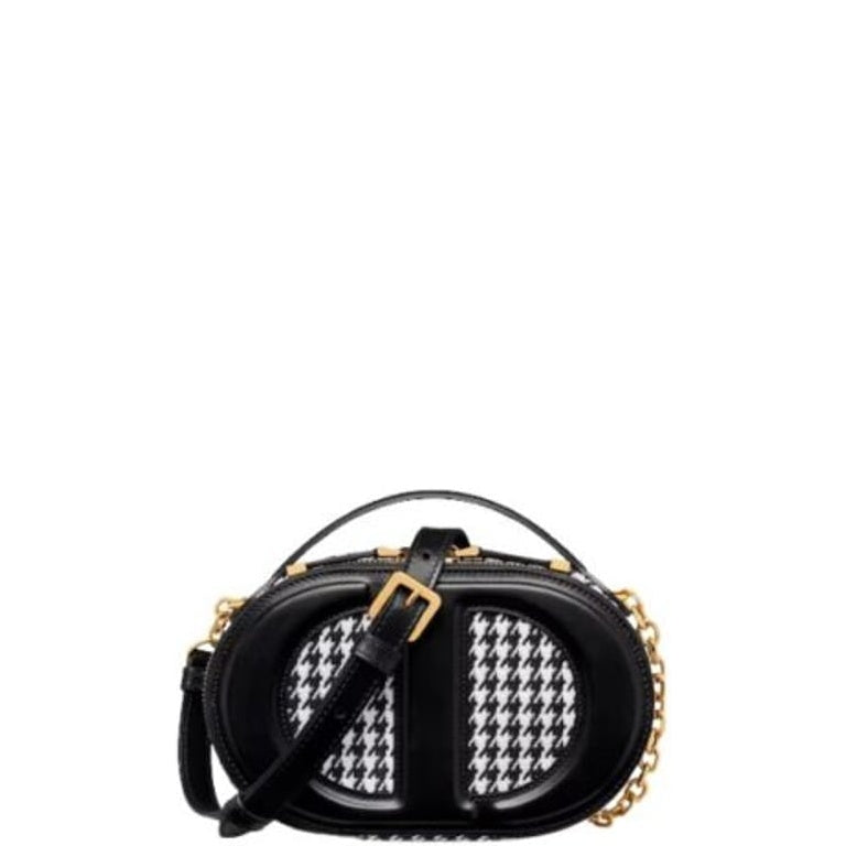Ezyycart Bags DIR SIGNATURE OVAL CAMERA HOUNDSTOOTH EMBROIDERED BAG BLACK 18CM