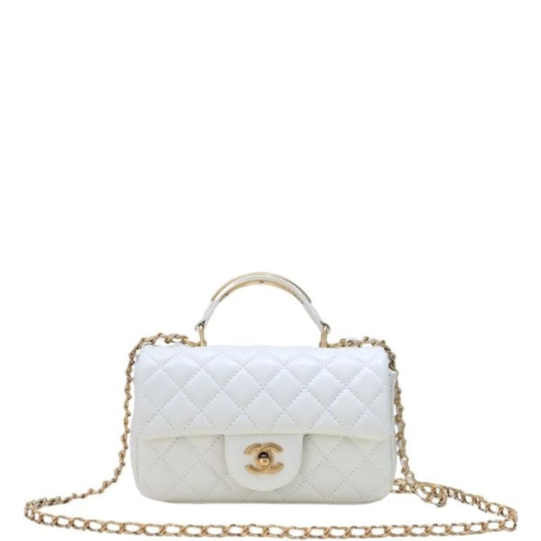 Anum Bags CHL 22B FLAP BAG WITH GOLD HARDWARE TOP HANDLE WHITE 21CM AS2431