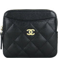 Anum Bags CHL CAVIAR QUILTED ZIP CARD HOLDER BLACK WALLET