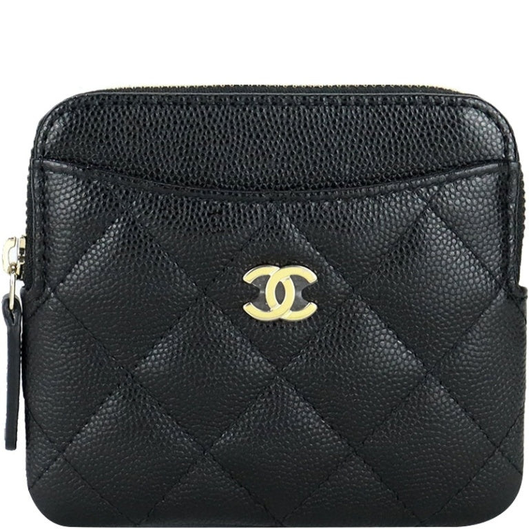 Anum Bags CHL CAVIAR QUILTED ZIP CARD HOLDER BLACK WALLET