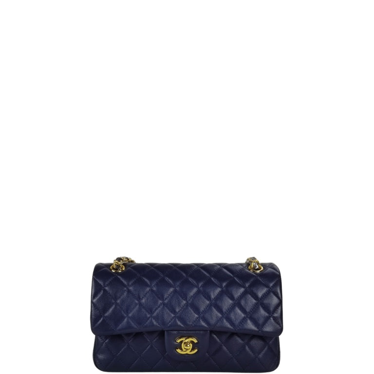 Anum Bags CHL CLASSIC MEDIUM LAMBSKIN FLAP NAVY AND GOLD 25CM