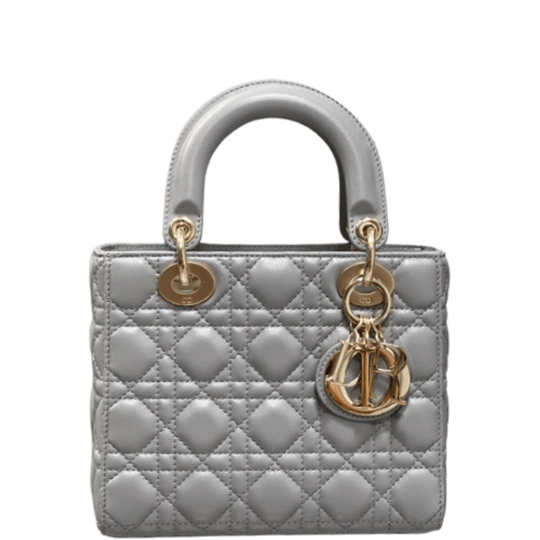 Anum Bags DIR MEDIUM LADY BLUSH CANNAGE LAMBSKIN BAG GREY 20CM