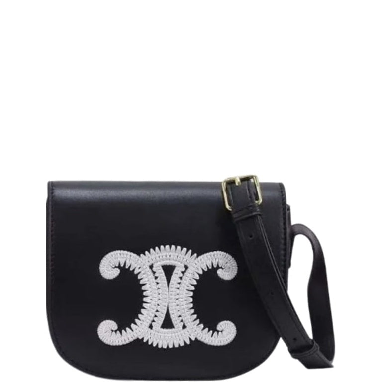 Ezyycart Bags CE FOLCO CUIR TRIOMPHE IN SMOOTH CALFSKIN WITH TRIOMPHE EMBROIDERY BLACK 19CM