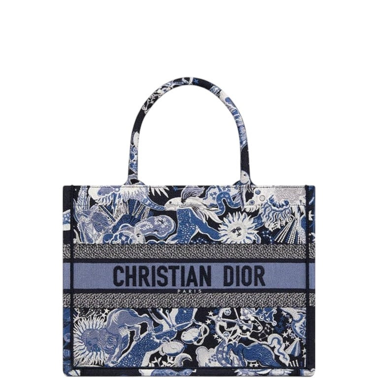 Ezyycart Bags DIR MEDIUM BOOK TOTE BLUE MULTICOLOR ZODIAC FANTASTICO EMBROIDERY 36CM