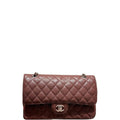 Anum Bags CHL MEDIUM CLASSIC FLAP BAG SILVER HARDWARE BROWN 26CM A01113