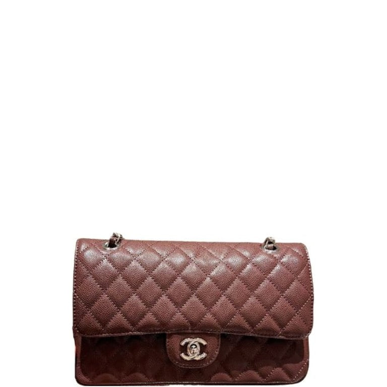 Anum Bags CHL MEDIUM CLASSIC FLAP BAG SILVER HARDWARE BROWN 26CM A01113