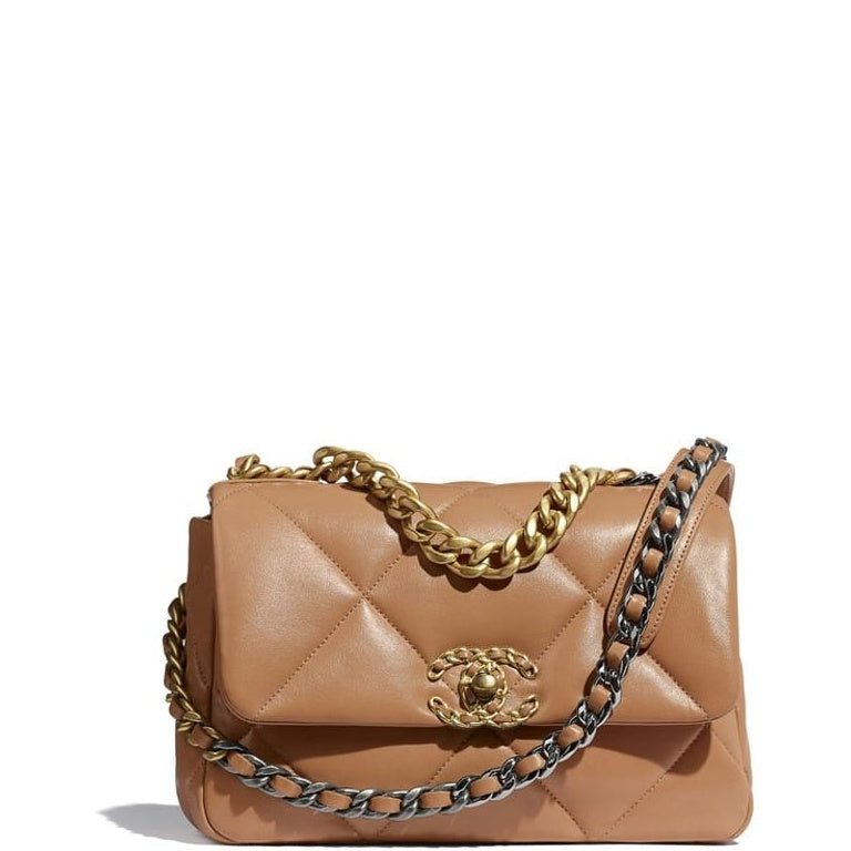 Anum Bags CHL LAMBSKIN QUILTED MEDIUM 19 FLAP CARAMEL 30CM