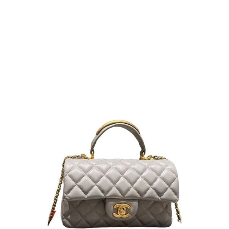 Anum Bags CHL 22B FLAP BAG WITH GOLD HARDWARE TOP HANDLE GREY 20CM AS2431