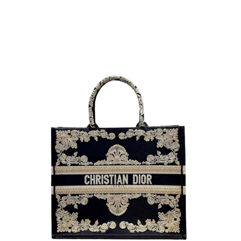 Ezyycart Bags DIR LARGE BOOK TOTE BLUE GOLD CORNELY EMBROIDERY 42CM