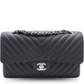 Anum Bags CHL CHEVRON CLASSIC HANDBAG SILVER HARDWARE BLACK