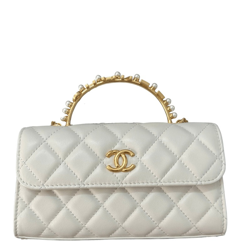 Anum Bags CHL LAMBSKIN MINI KELLY FLAP BAG WHITE 17CM