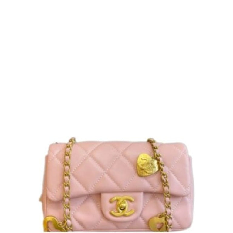 Anum Bags CHL FLAP BAG WITH HEART CC CHARM PINK 20CM
