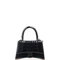 Ezyycart Bags BALENCIAGA WOMEN'S HOURGLASS XS HANDBAG CROCODILE EMBOSSED IN BLACK 24CM