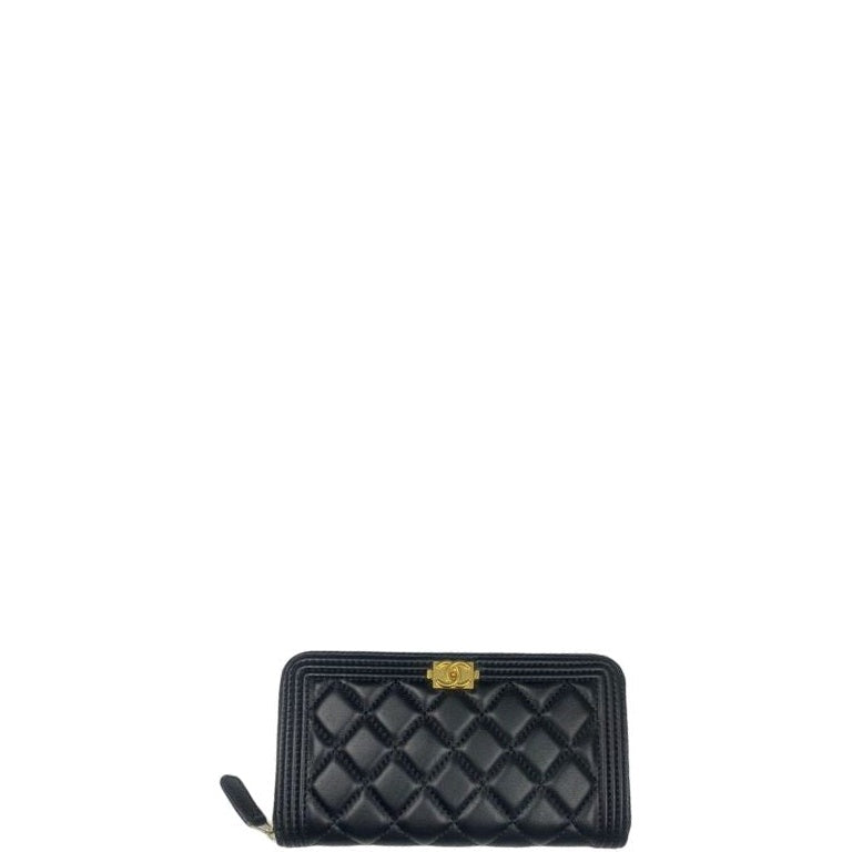 Anum Bags CHL BOY LONG ZIPPED WALLET WITH GOLD HARDWARE BLACK 19.4CM