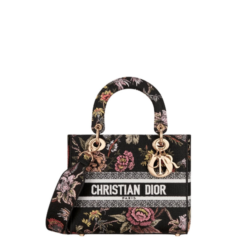 Ezyycart Bags DIR SMALL LADY D-LITE BAG BLACK JARDIN BOTANIQUE EMBROIDERY 17CM