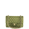 Anum Bags CHL MEDIUM CLASSIC FLAP BAG SILVER HARDWARE GREEN 25CM