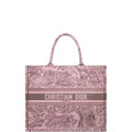 Ezyycart Bags DIR MEDIUM BOOK TOTE PINK AND GRAY TOILE DE JOUY SAUVAGE EMBROIDERY 36CM