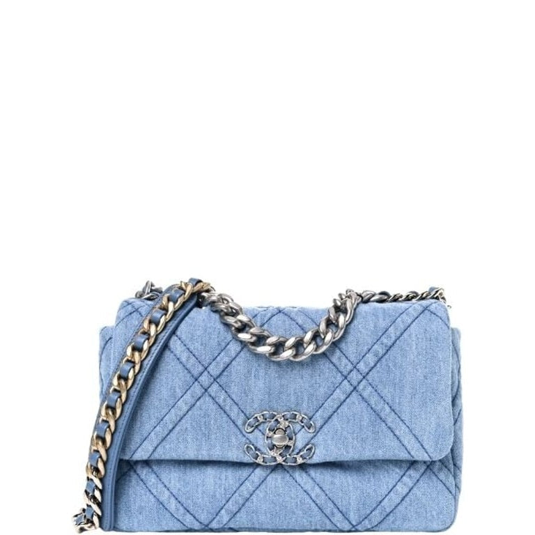 Anum Bags CHL BLUE DENIM QUILTED MEDIUM 19 FLAP 26CM
