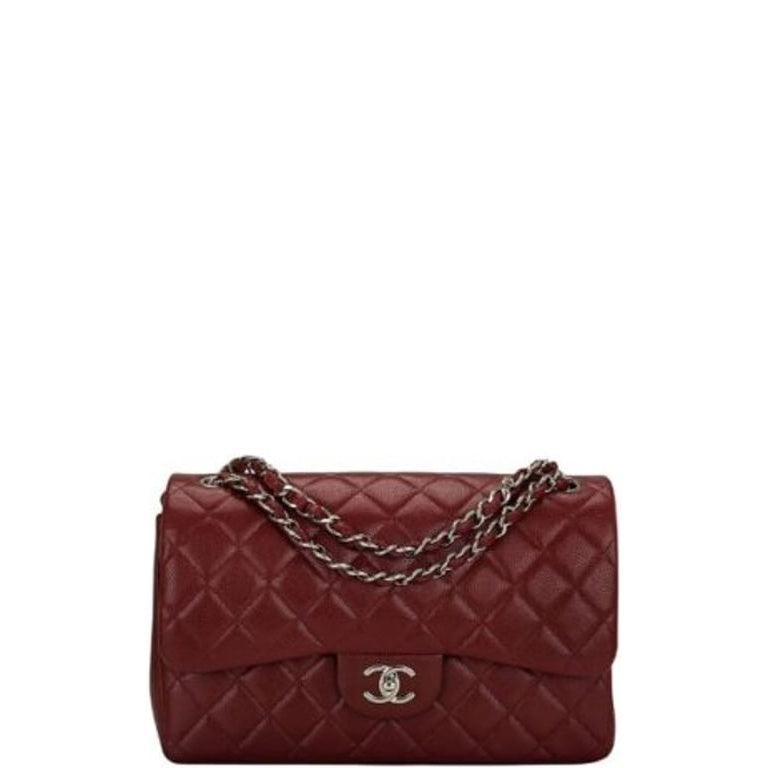 Anum Bags CHL MEDIUM CLASSIC FLAP BAG SILVER HARDWARE BURGUNDY 25CM