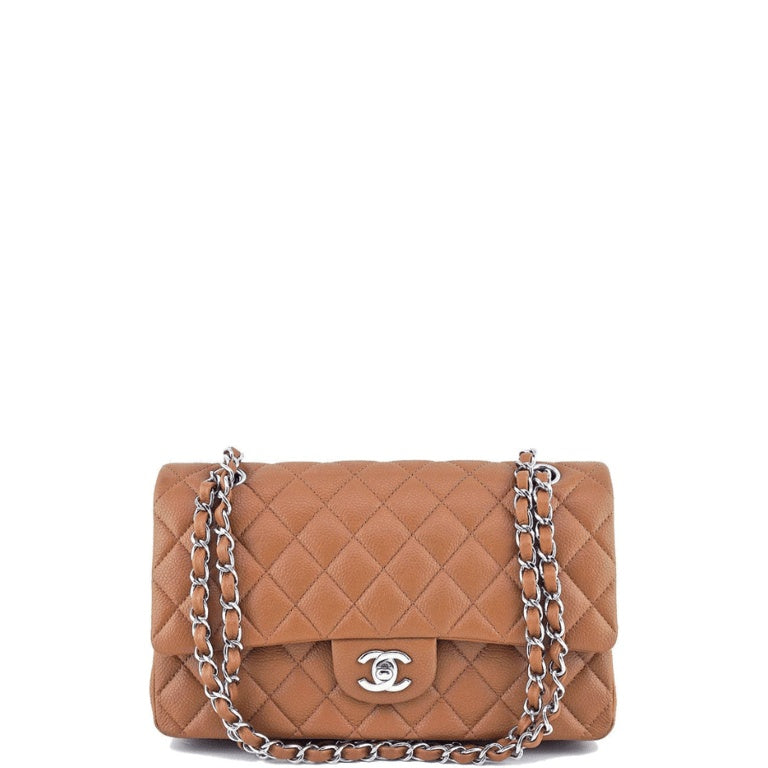 Anum Bags CHL CLASSIC MEDIUM LAMBSKIN FLAP BROWN AND SILVER 25CM