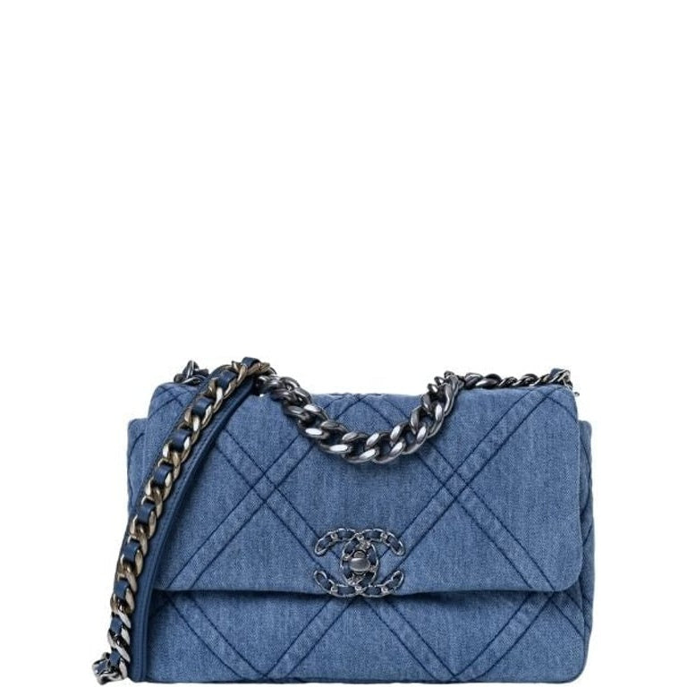 Anum Bags CHL DEEP BLUE DENIM QUILTED MEDIUM 19 FLAP 26CM