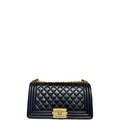 Anum Bags CHL BOY HANDBAG GOLD TONED HARDWARE BLACK 9.8IN/25CM