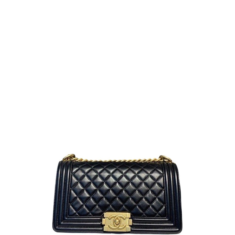 Anum Bags CHL BOY HANDBAG GOLD TONED HARDWARE BLACK 9.8IN/25CM