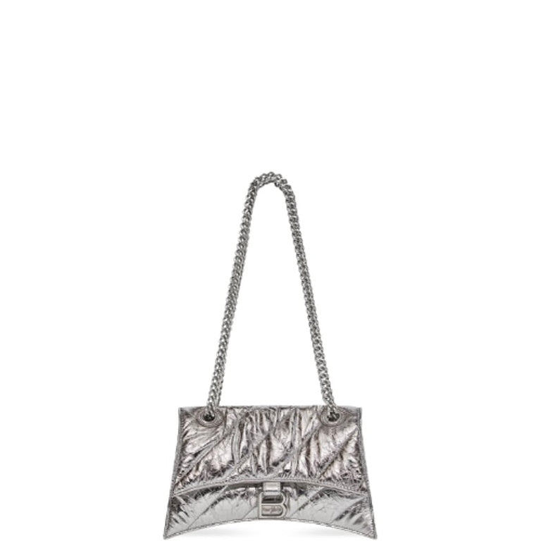 Ezyycart Bags BALENCIAGA CRUSH SMALL CHAIN BAG METALLIZED QUILTED IN SILVER 25CM