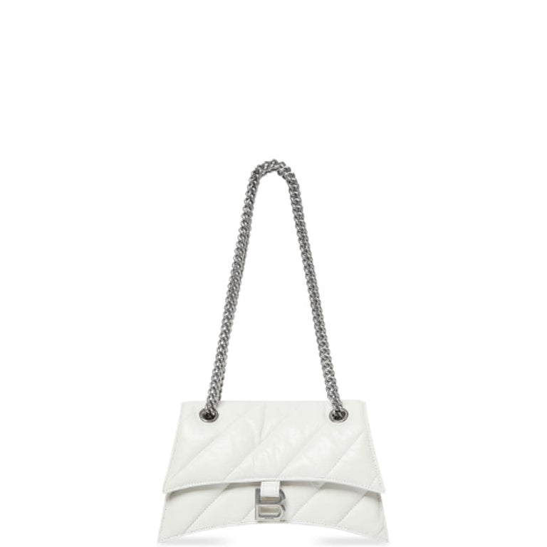 Ezyycart Bags BALENCIAGA CRUSH SMALL CHAIN BAG QUILTED IN WHITE 25CM