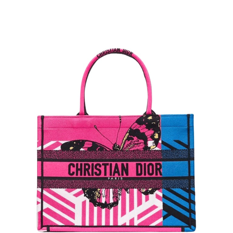 Ezyycart Bags DIR MEDIUM BOOK TOTE BRIGHT BLUE AND BRIGHT PINK D-JUNGLE POP EMBROIDERY 36CM