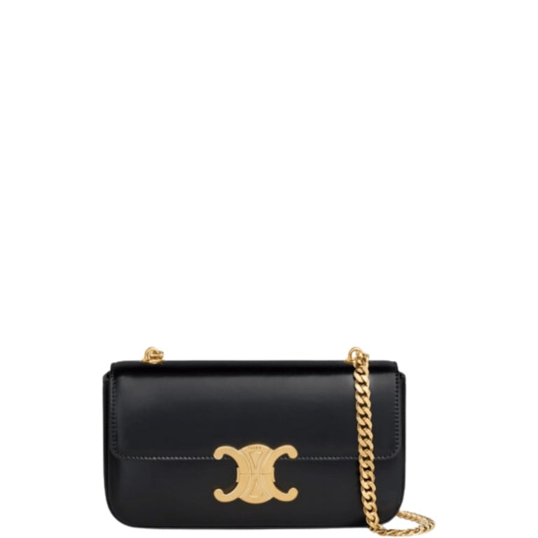 Ezyycart Bags CE CHAIN BOX TRIOMPHE BAG IN SHINY CALFSKIN BLACK