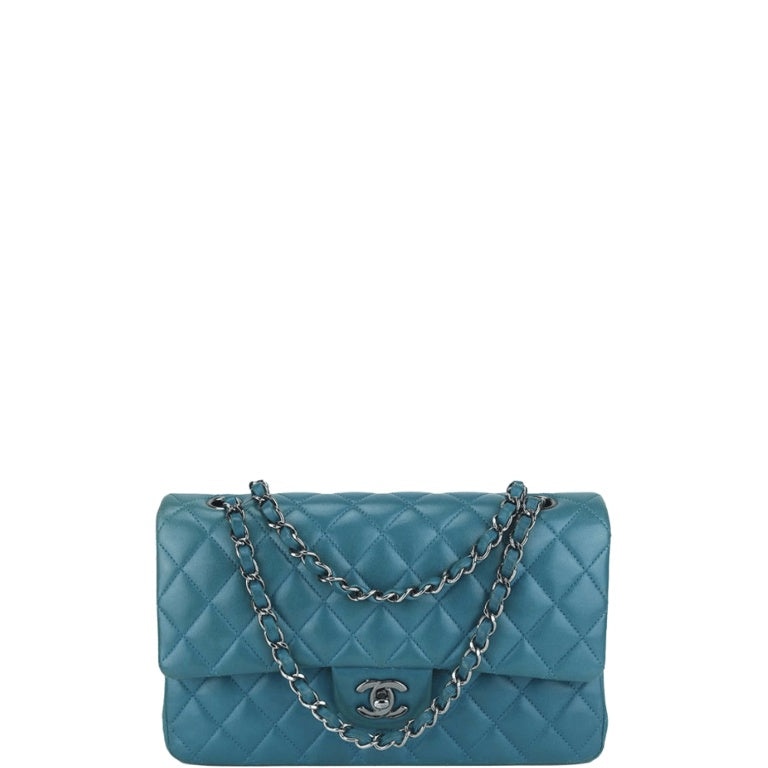 Anum Bags CHL CLASSIC MEDIUM LAMBSKIN FLAP DARK TURQUOISE CAVIAR SILVER 25CM