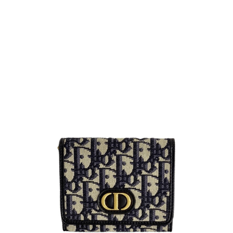 Ezyycart Bags dir 30 MONTAIGNE LOTUS WALLET OBLIQUE CANVAS COMPACT BLACK AND BEIGE 11CM