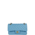 Anum Bags CHL CLASSIC MEDIUM LAMBSKIN FLAP BAG LIGHT BLUE GOLD 25CM