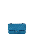 Anum Bags CHL CLASSIC MEDIUM LAMBSKIN FLAP BAG BLUE SILVER 25CM