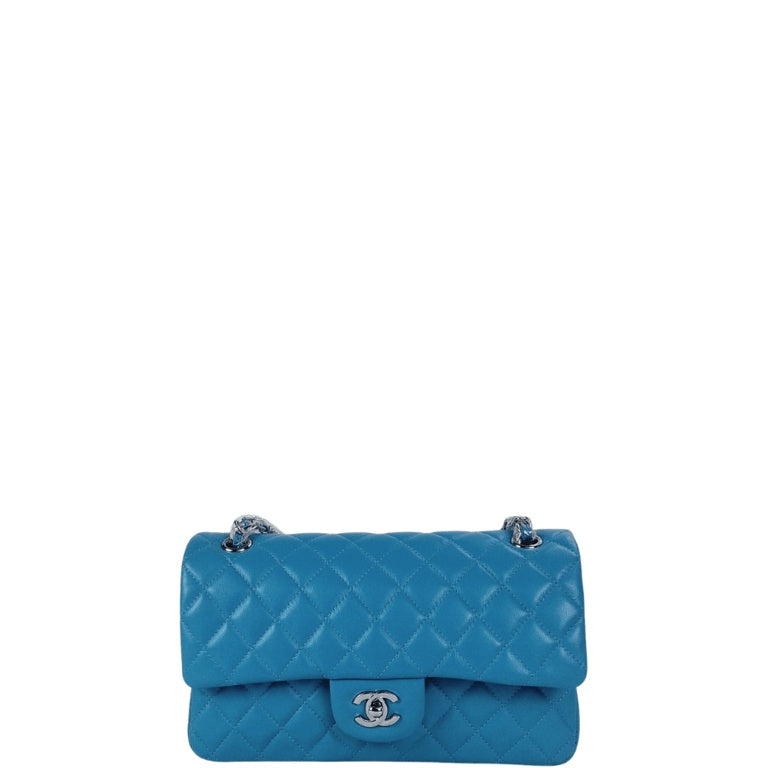 Anum Bags CHL CLASSIC MEDIUM LAMBSKIN FLAP BAG BLUE SILVER 25CM
