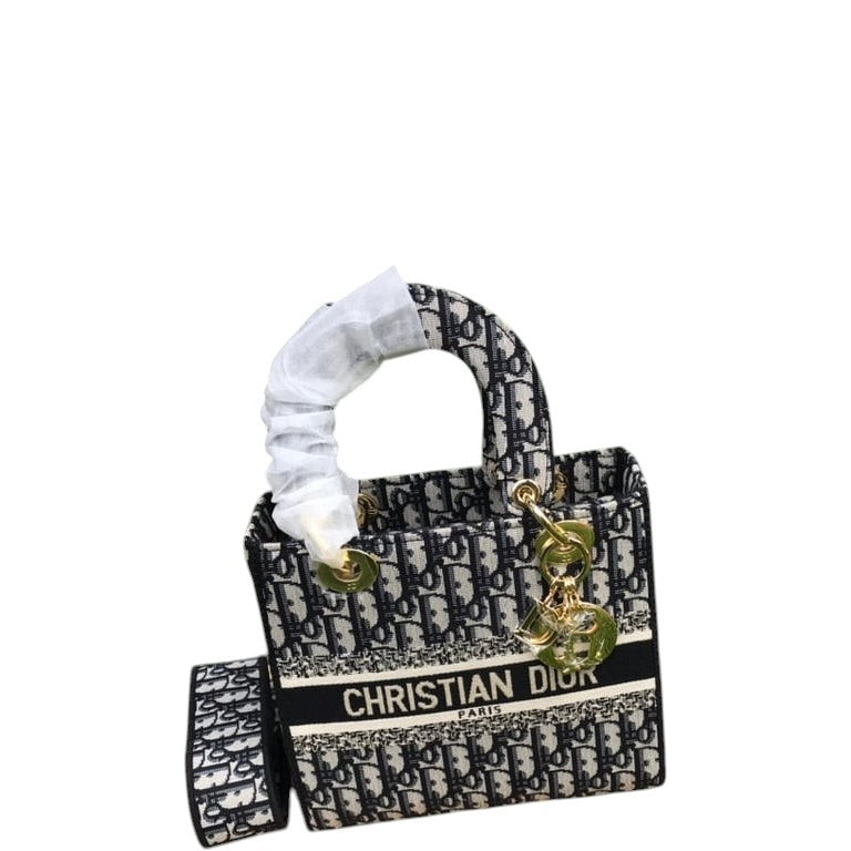 Anum Bags DIR MEDIUM LADY D-LITE BAG CANVAS BLACK AND WHITE 24CM 19 MA 3473