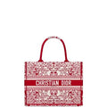 Ezyycart Bags DIR MEDIUM BOOK TOTE BANDANA EMBROIDERY WHITE AND RED 35 CM