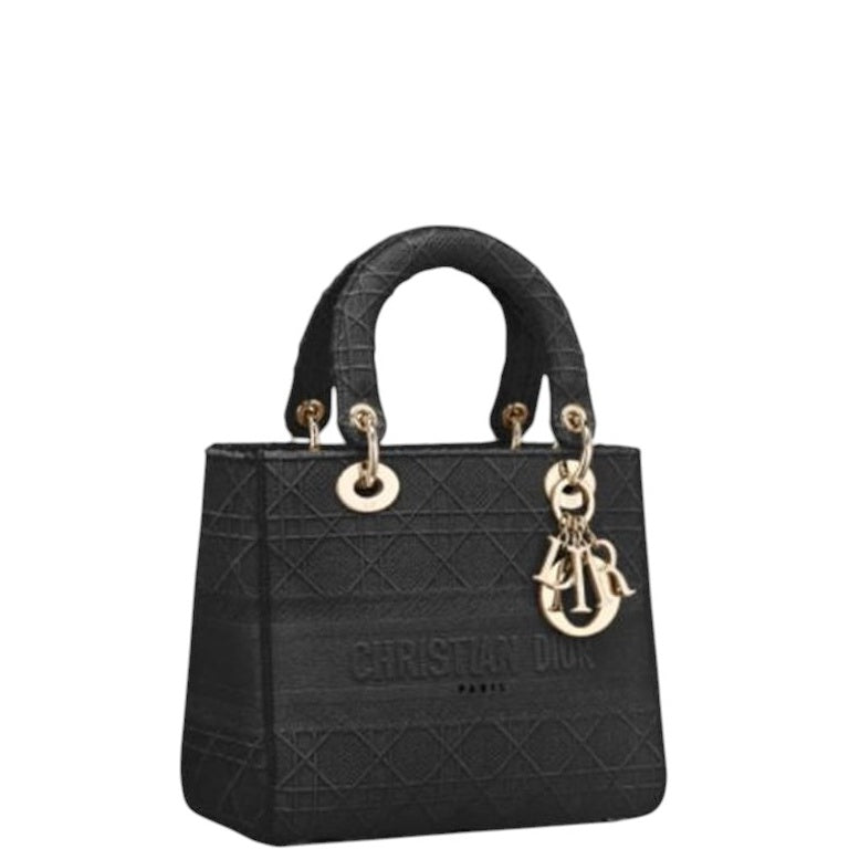 Ezyycart Bags DIR 24CM LADY D LITE BAG BLACK CANNAGE EMBROIDERY