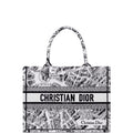 Ezyycart Bags DIR MEDIUM BOOK TOTE WHITE AND BLACK PLAN DE PARIS EMBROIDERY 36CM