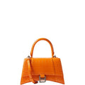 Ezyycart Bags BALENCIAGA WOMEN'S HOURGLASS SMALL HANDBAG CROCODILE EMBOSSED IN ORANGE 24CM