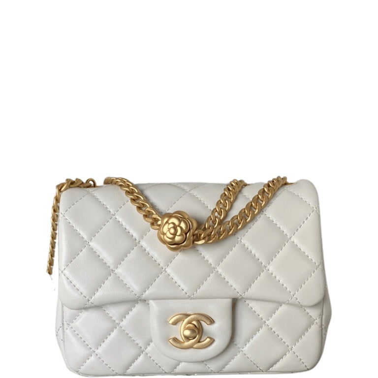 Anum Bags CHL WHITE RECTANGULAR MINI FLAP BAG 18CM