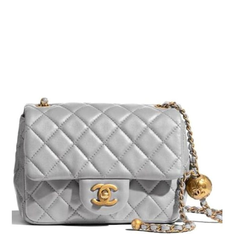 Anum Bags CHL PEARL CRUSH QUILTED FLAP BAG GREY 20CM