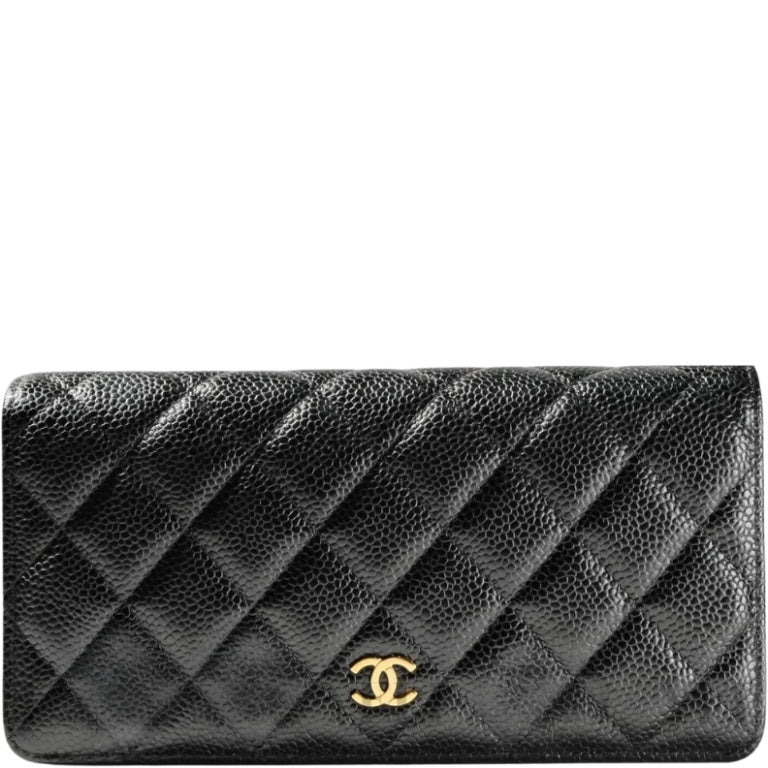 Anum Bags CHL BLACK QUILTED LAMBSKIN CLASSIC LONG FLAP WALLET 19.5CM