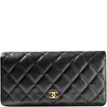 Anum Bags CHL BLACK QUILTED LAMBSKIN CLASSIC LONG FLAP WALLET 19.5CM