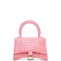 Ezyycart Bags BALENCIAGA WOMEN'S HOURGLASS XS HANDBAG CROCODILE EMBOSSED IN PINK 24CM