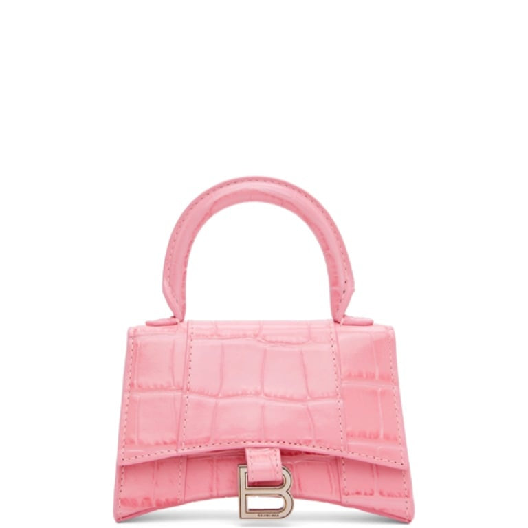 Ezyycart Bags BALENCIAGA WOMEN'S HOURGLASS XS HANDBAG CROCODILE EMBOSSED IN PINK 24CM
